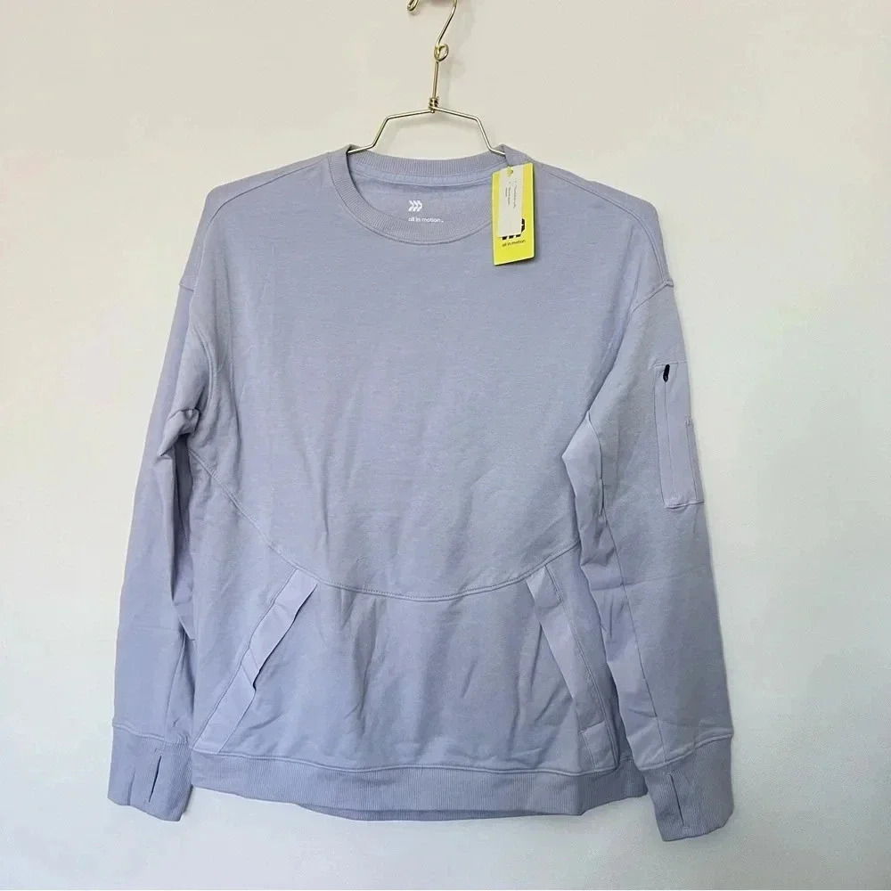 All In Motion French Terry Crew Neck Sweatshirt Size Small Lavender Thumbhole